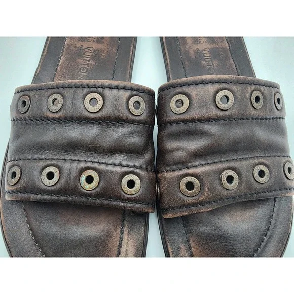 Louis Vuitton Brown Leather Studded Sandals Mens Please Read Description - Picture 3 of 8
